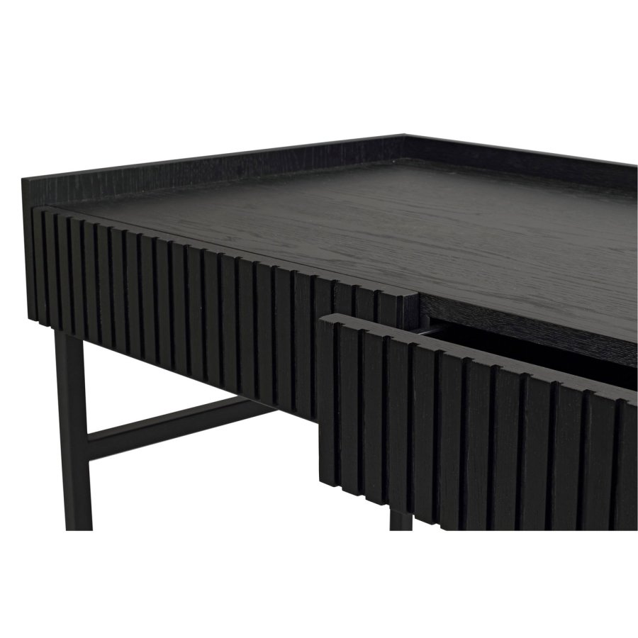 ROWICO Halifax skrivebord, m. 2 skuffer - sort egefinér, eg og metal (120x61)