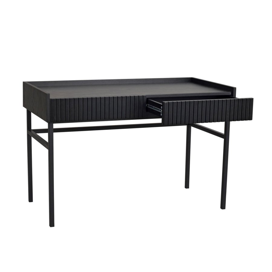 ROWICO Halifax skrivebord, m. 2 skuffer - sort egefinér, eg og metal (120x61)