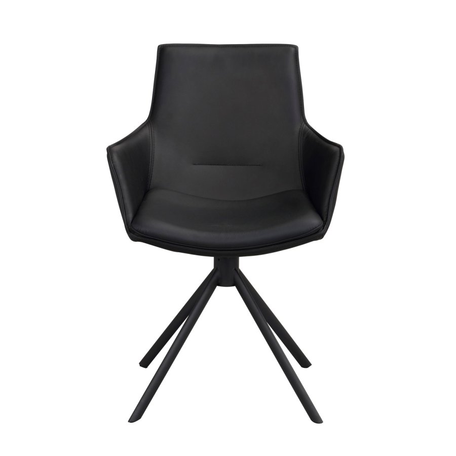 ROWICO Lowell spisebordsstol, m. armln og drejefod - sort lder og sort metal