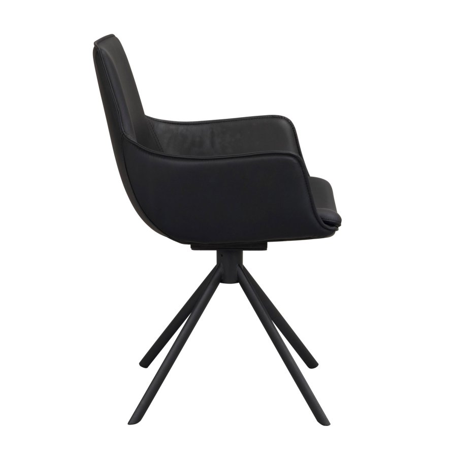 ROWICO Lowell spisebordsstol, m. armln og drejefod - sort lder og sort metal