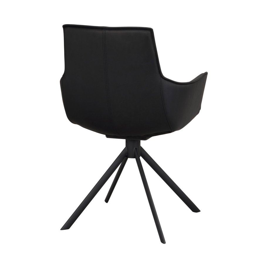 ROWICO Lowell spisebordsstol, m. armln og drejefod - sort lder og sort metal