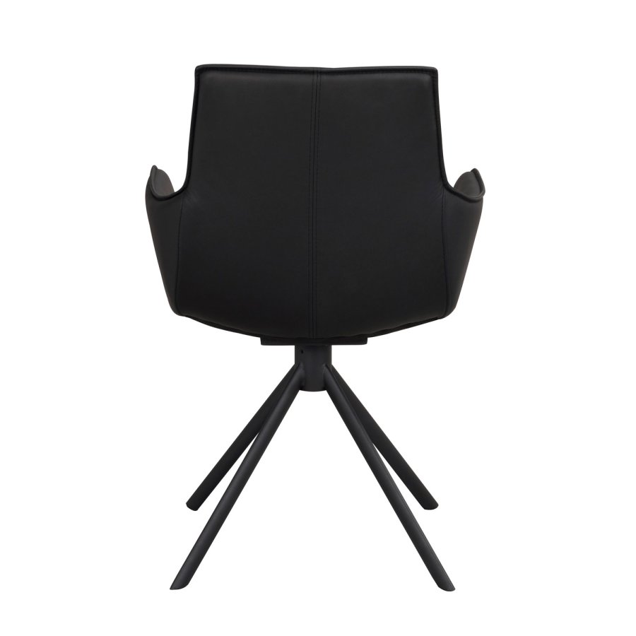 ROWICO Lowell spisebordsstol, m. armln og drejefod - sort lder og sort metal