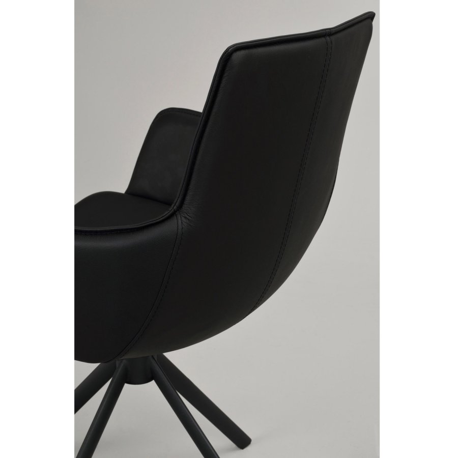 ROWICO Lowell spisebordsstol, m. armln og drejefod - sort lder og sort metal