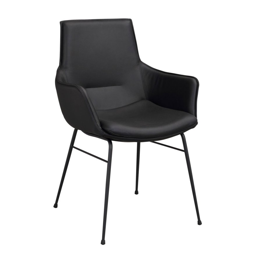 ROWICO Lowell spisebordsstol, m. armln - sort lder og sort metal