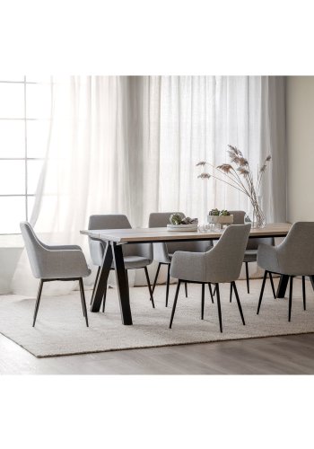 ROWICO Carradale spisebord, m. udtrk - hvidpigmenteret eg og sort metal (220x100)