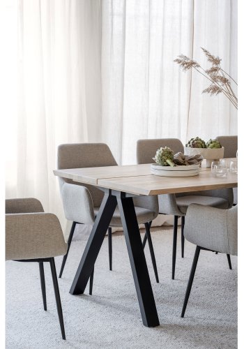 ROWICO Carradale spisebord, m. udtrk - hvidpigmenteret eg og sort metal (220x100)