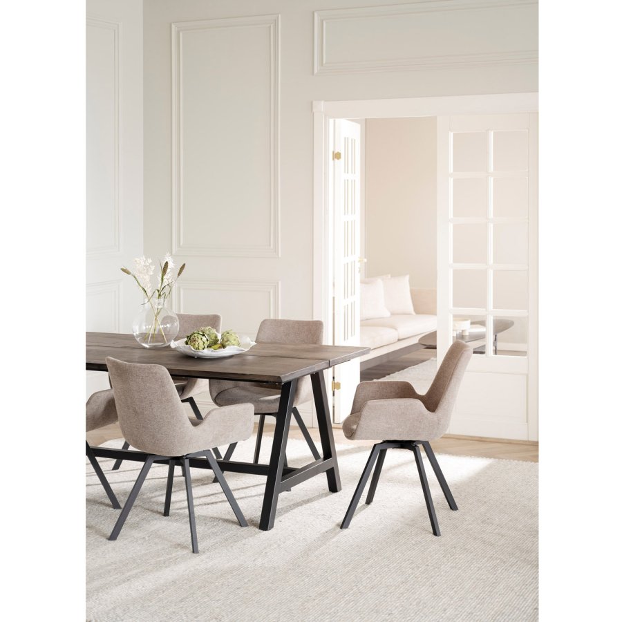 ROWICO Carradale spisebord, m. udtrk - brun eg og sort metal (220x100)