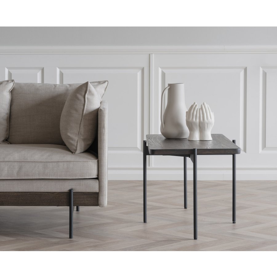 ROWICO Shelton sofabord - brun asketr og sort metal (95x50)