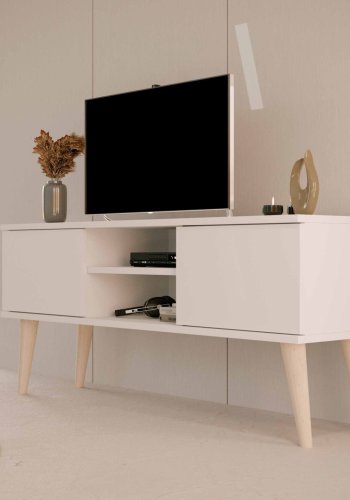 KOCOT RTV Toronto TV-bord, m. 2 lger og 1 hylde - hvid bgetr (120x35)