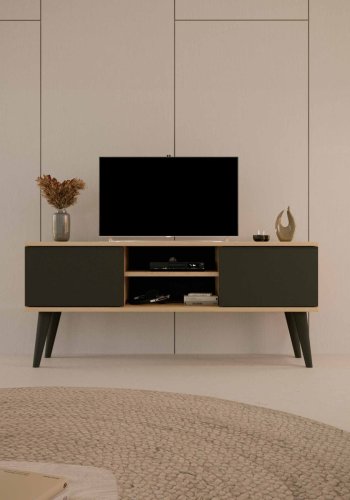 KOCOT RTV Toronto TV-bord, m. 2 lger og 1 hylde - natur og sort bgetr (120x35)