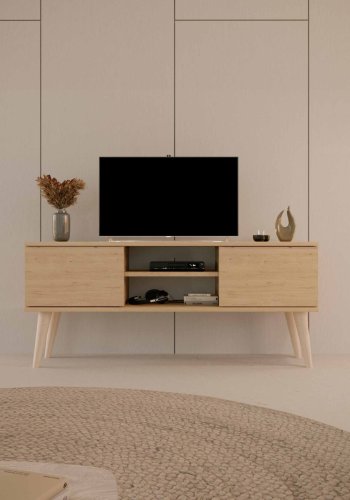 KOCOT RTV Toronto TV-bord, m. 2 lger og 1 hylde - natur bgetr (120x35)