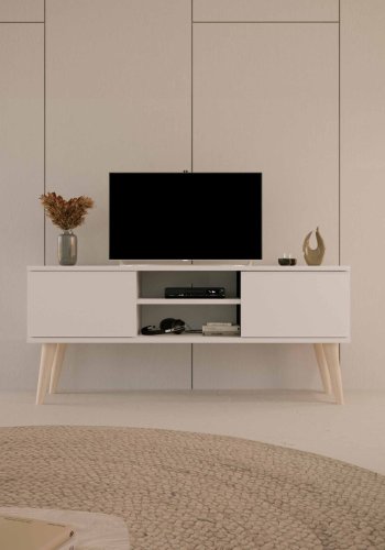 KOCOT RTV Toronto TV-bord, m. 2 lger og 1 hylde - hvid bgetr (120x35)