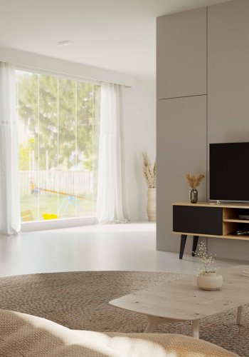 KOCOT RTV Toronto TV-bord, m. 2 lger og 1 hylde - natur og sort bgetr (160x35)