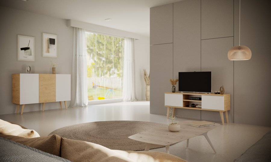 KOCOT Toronto kommode, m. 3 lger og 3 hylder - natur og hvid bgetr