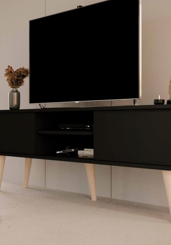 KOCOT RTV Toronto TV-bord, m. 2 lger og 1 hylde - sort bgetr (160x35)