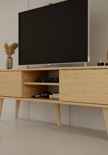 KOCOT RTV Toronto TV-bord, m. 2 lger og 1 hylde - natur bgetr (160x35)