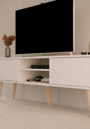 KOCOT RTV Toronto TV-bord, m. 2 lger og 1 hylde - hvid bgetr (160x35)