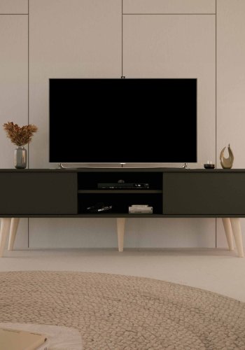 KOCOT RTV Toronto TV-bord, m. 2 lger og 1 hylde - sort bgetr (160x35)