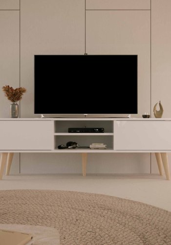 KOCOT RTV Toronto TV-bord, m. 2 lger og 1 hylde - hvid bgetr (160x35)
