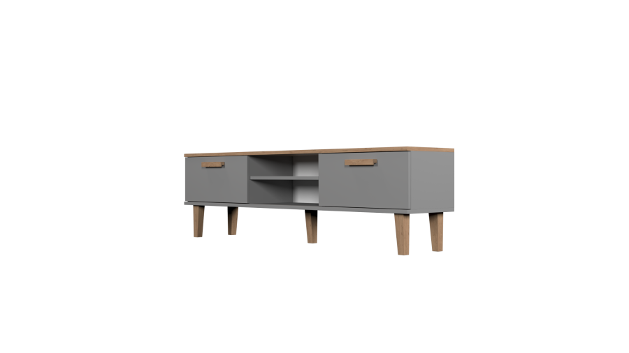 KOCOT Denver TV-bord, m. 2 lger og 1 hylde -  chinchilla gr og natur hickory spnplader (160x47,2)