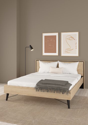 TVILUM Ry sengeramme, m. sengegavl og lamelbund - natur folie/melamin og tr (160x200)