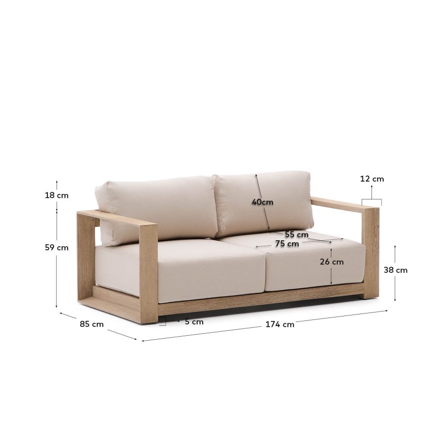 KAVE HOME Ambra 2-pers. udendrs havesofa, m. aftagelige hynder - akacietr (174cm)