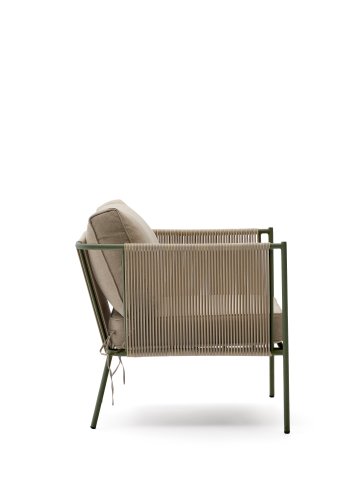 KAVE HOME Zivia udendrs lnestol i ecru tovsnor og grn galvaniseret stl