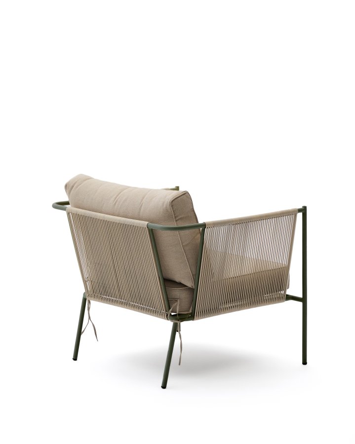 KAVE HOME Zivia udendrs lnestol i ecru tovsnor og grn galvaniseret stl