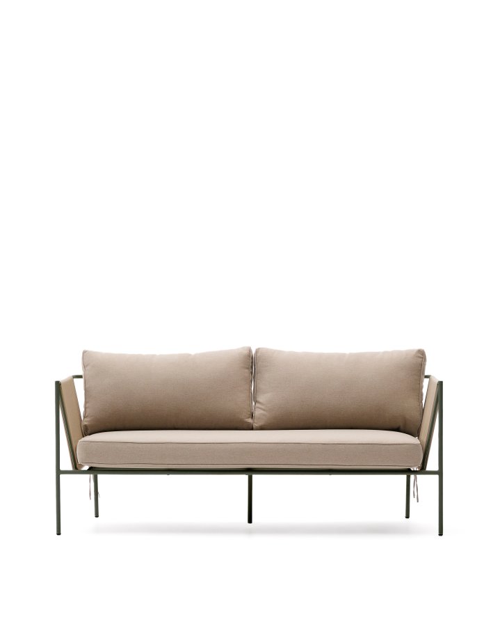 KAVE HOME Zivia udendrs 2-personers sofa i ecru rebsnor og grn galvaniseret stl 178cm