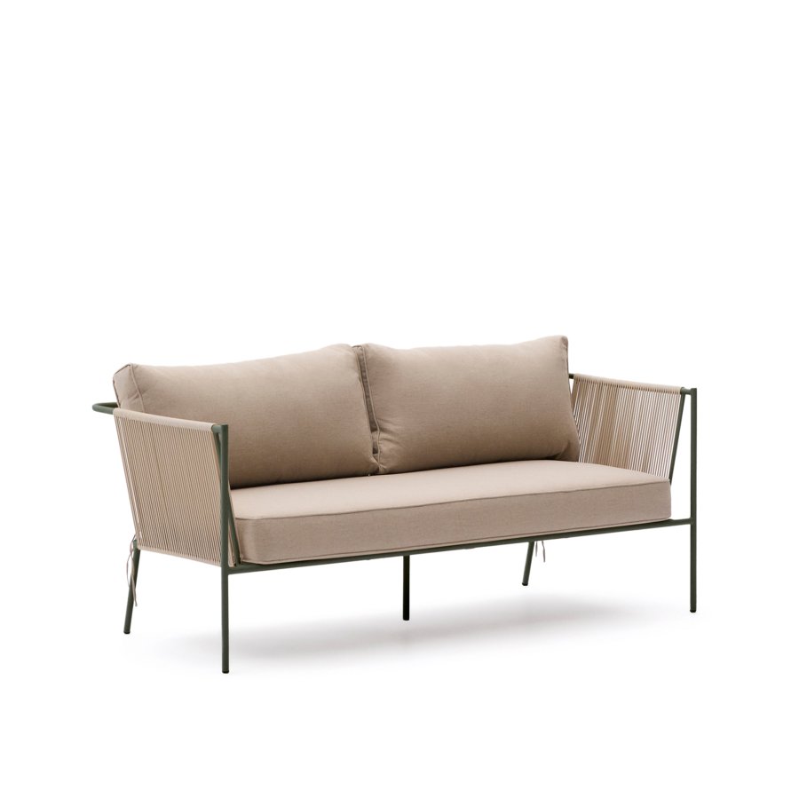 KAVE HOME Zivia udendrs 2-personers sofa i ecru rebsnor og grn galvaniseret stl 178cm