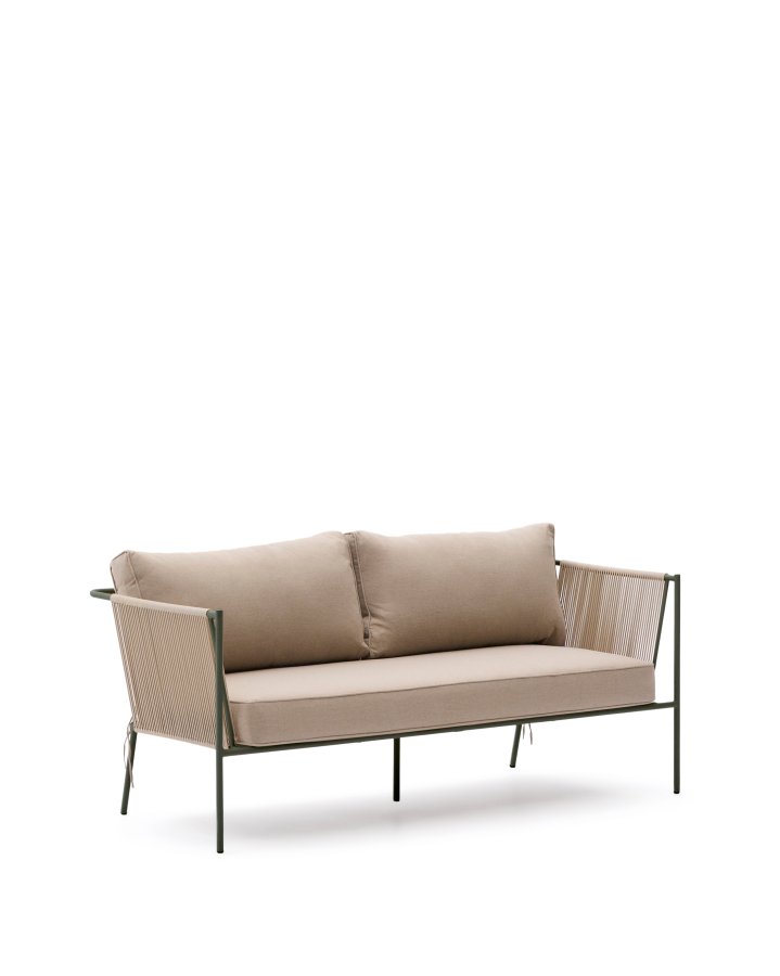 KAVE HOME Zivia udendrs 2-personers sofa i ecru rebsnor og grn galvaniseret stl 178cm