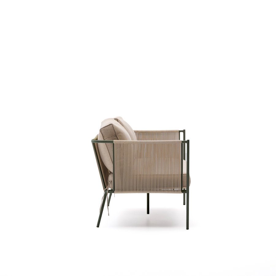 KAVE HOME Zivia udendrs 2-personers sofa i ecru rebsnor og grn galvaniseret stl 178cm