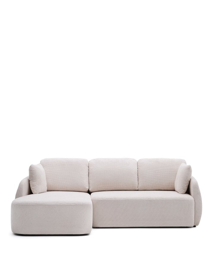 KAVE HOME Laira 3 pers. sovesofa, m. venstre chaiselong - ecru chenille stof (246cm)
