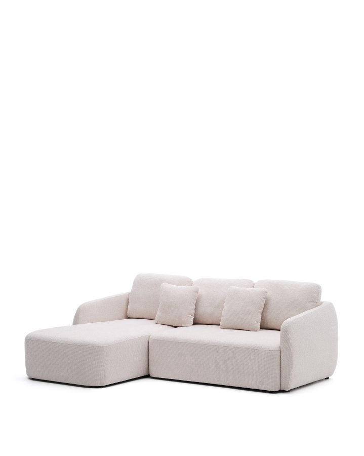 KAVE HOME Laira 3 pers. sovesofa, m. venstre chaiselong - ecru chenille stof (246cm)