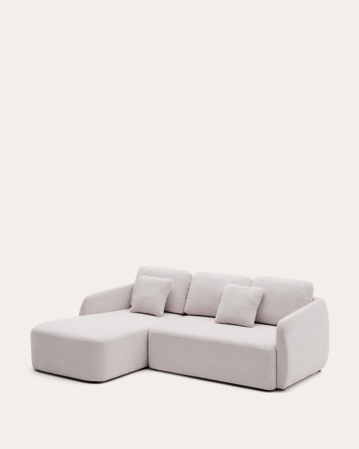 KAVE HOME Laira 3 pers. sovesofa, m. venstre chaiselong - ecru chenille stof (246cm)