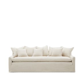 KAVE HOME Zenira sofa med aftageligt betrk og beige hynder i bomuld og hr, 230 cm