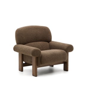 KAVE HOME Nema lnestol i taupe bouclé med ben af massivt asketr i valndfinish FSC 100%