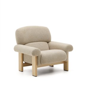 KAVE HOME Nema lnestol i beige chenille med ben af massivt asketr i naturlig finish FSC 100%