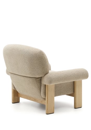 KAVE HOME Nema lnestol i beige chenille med ben af massivt asketr i naturlig finish FSC 100%