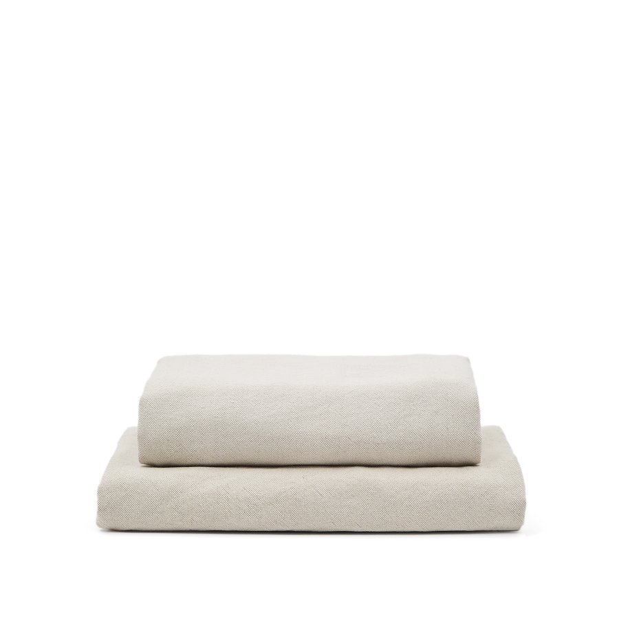 KAVE HOME Zenira fodstttebetrk i beige bomuld og hr, 90 x 90 cm