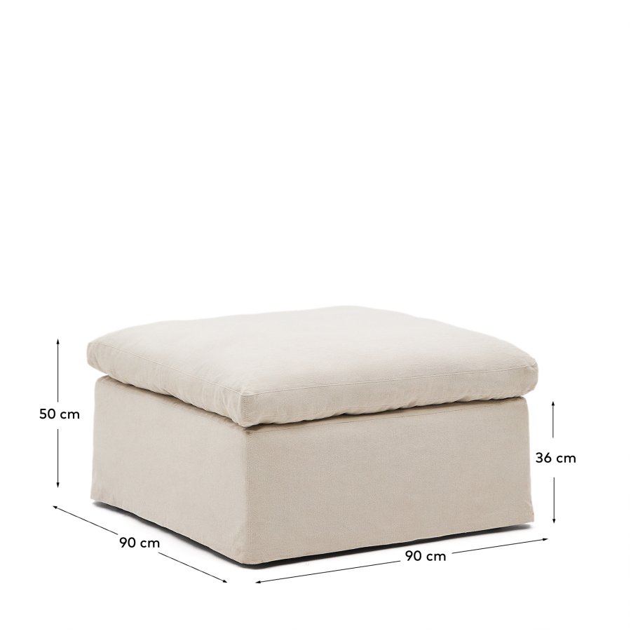 KAVE HOME Zenira fodsttte med aftageligt betrk og beige bomulds- og hrpude, 90 x 90 cm