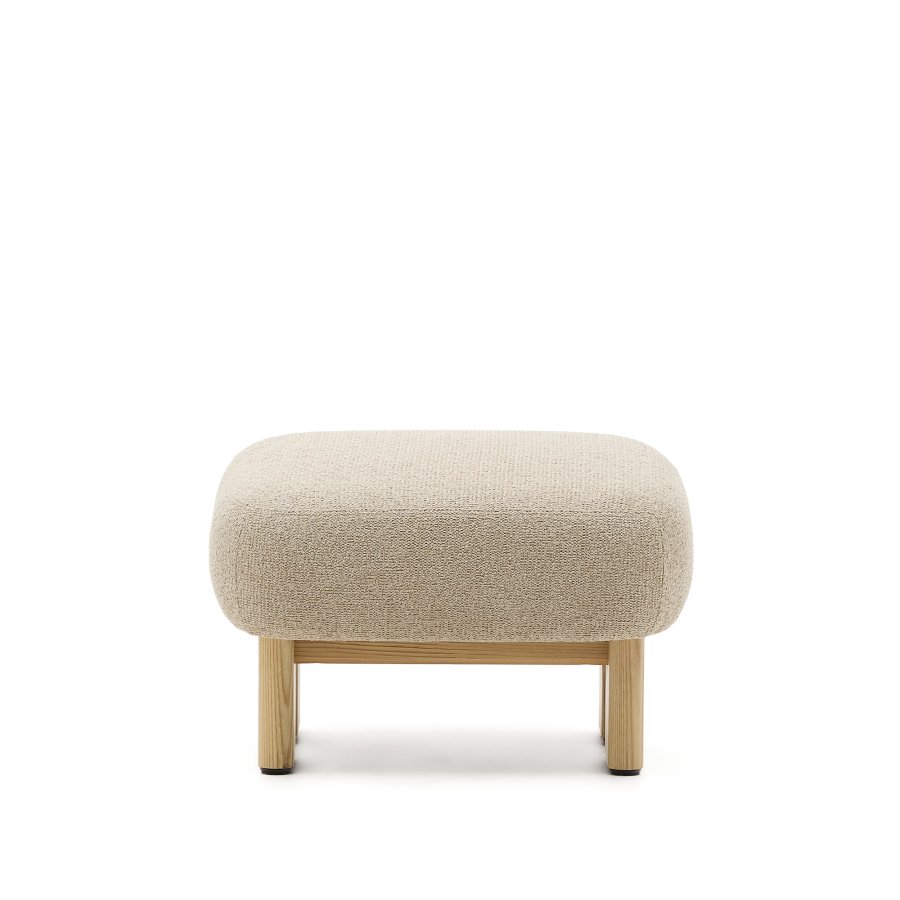 KAVE HOME Nema beige chenille fodskammel med ben af massivt asketr naturlig finish 65x55,4 cm FSC 100%