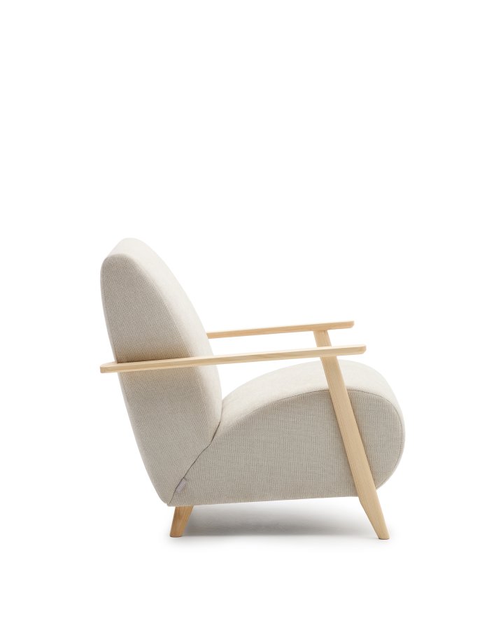 KAVE HOME Meghan lnestol i perle chenille og med massiv bgetr i naturlig finish FSC Mix Cr