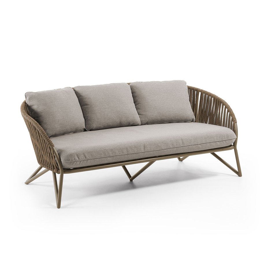 KAVE HOME Branzie sofa - brunt metal og reb, m. grbrune hynder, 3 pers.