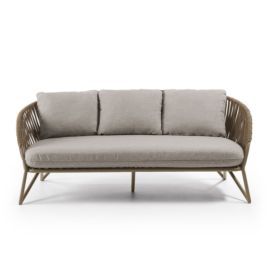 KAVE HOME Branzie sofa - brunt metal og reb, m. grbrune hynder, 3 pers.