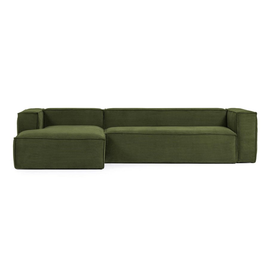 KAVE HOME Blok 3 pers. sofa, m. venstre chaiselong - grn corduroy fljl (330 cm)