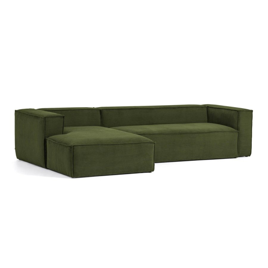 KAVE HOME Blok 3 pers. sofa, m. venstre chaiselong - grn corduroy fljl (330 cm)