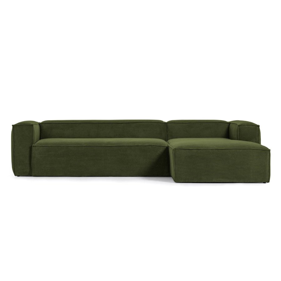 KAVE HOME Blok 3 pers. sofa, m. hjre chaiselong - grn corduroy fljl (330 cm)