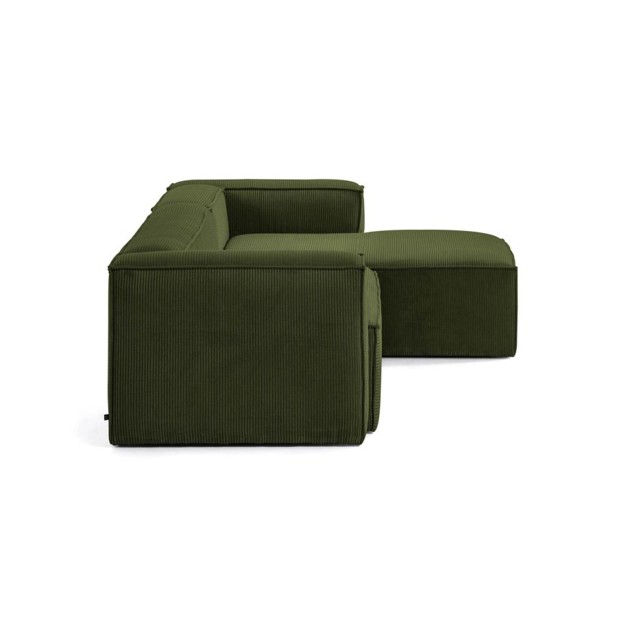 KAVE HOME Blok 3 pers. sofa, m. hjre chaiselong - grn corduroy fljl (330 cm)