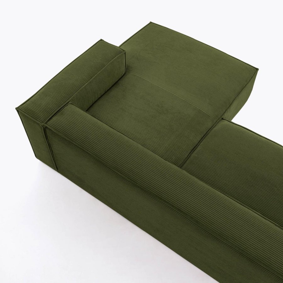 KAVE HOME Blok 2 pers. sofa, m. hjre chaiselong - grn corduroy fljl (240 cm)